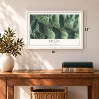 Wayland, Kentucky map, 12 x 18 inch print in a white frame in an entryway