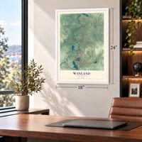 Wayland, Massachusetts map, 18 x 24 inch print in a white frame in a home office