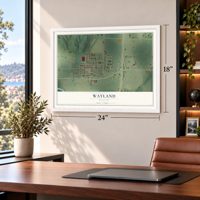 Wayland, Missouri map, 18 x 24 inch print in a white frame in a home office