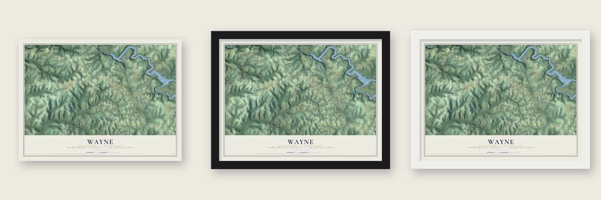 Wayne, Armstrong County, Pennsylvania map unframed, in a black wood frame and in a white wood frame