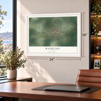 Wayne City, Illinois map, 18 x 24 inch print in a white frame in a home office