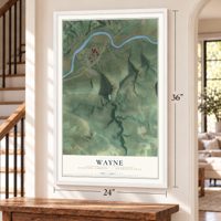 Wayne, Clinton County, Pennsylvania map, 24 x 36 inch print in a white frame by a staircase