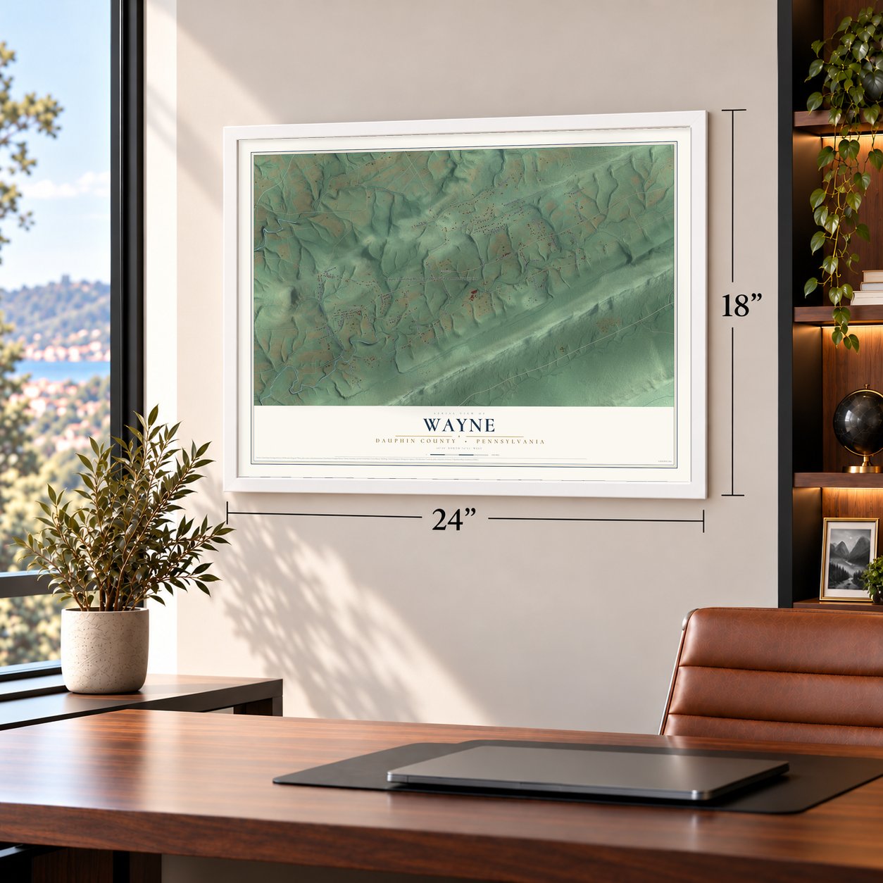 Wayne, Dauphin County, Pennsylvania map, 18 x 24 inch print in a white frame in a home office