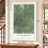 Wayne Heights, Pennsylvania map, 24 x 36 inch print in a white frame by a staircase