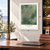 Waynesboro, Georgia map, 18 x 24 inch print in a white frame in a home office