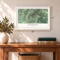 Waynesville, Missouri map, 12 x 18 inch print in a white frame in an entryway
