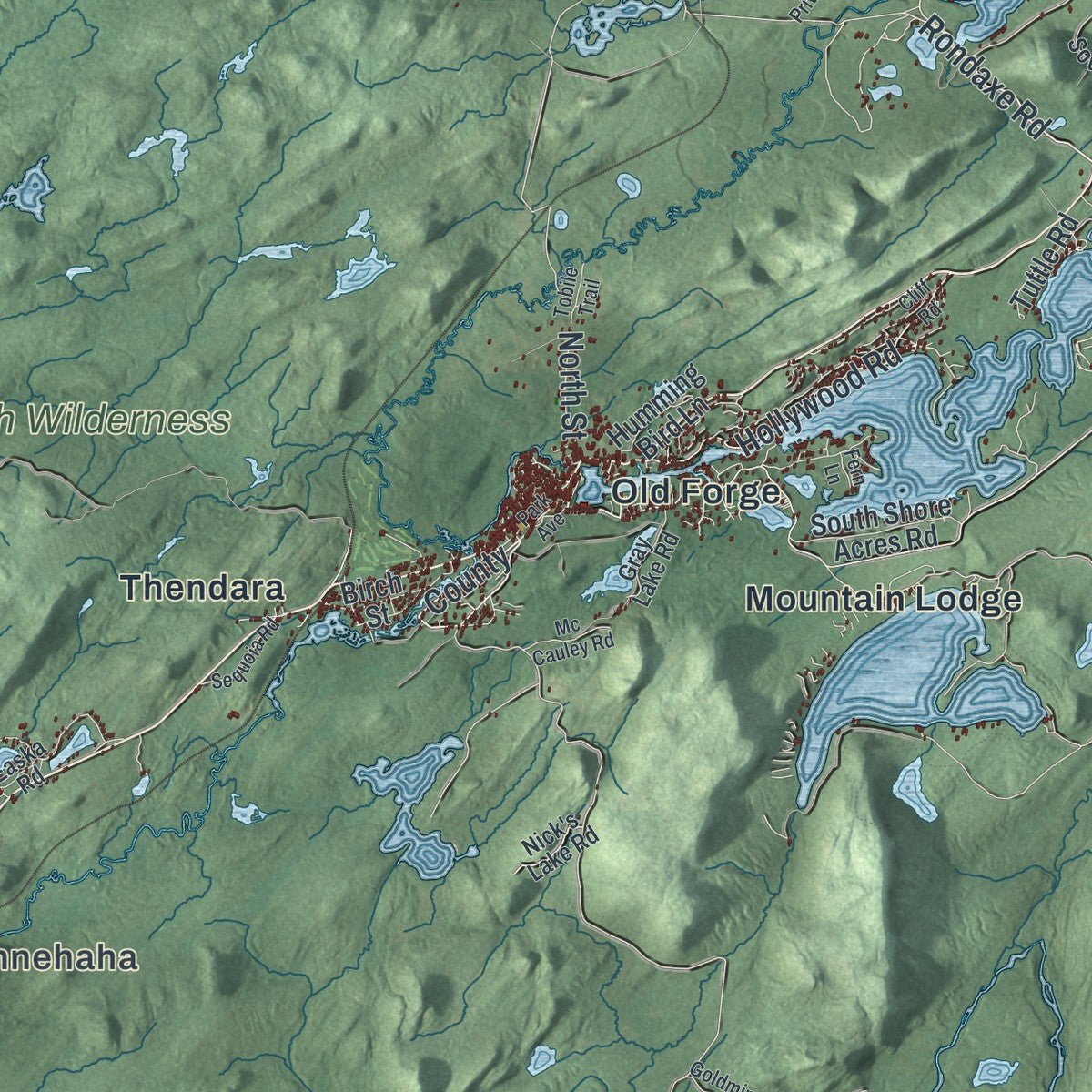 Second close-up of the map of Webb, New York print showing more streets and buildings