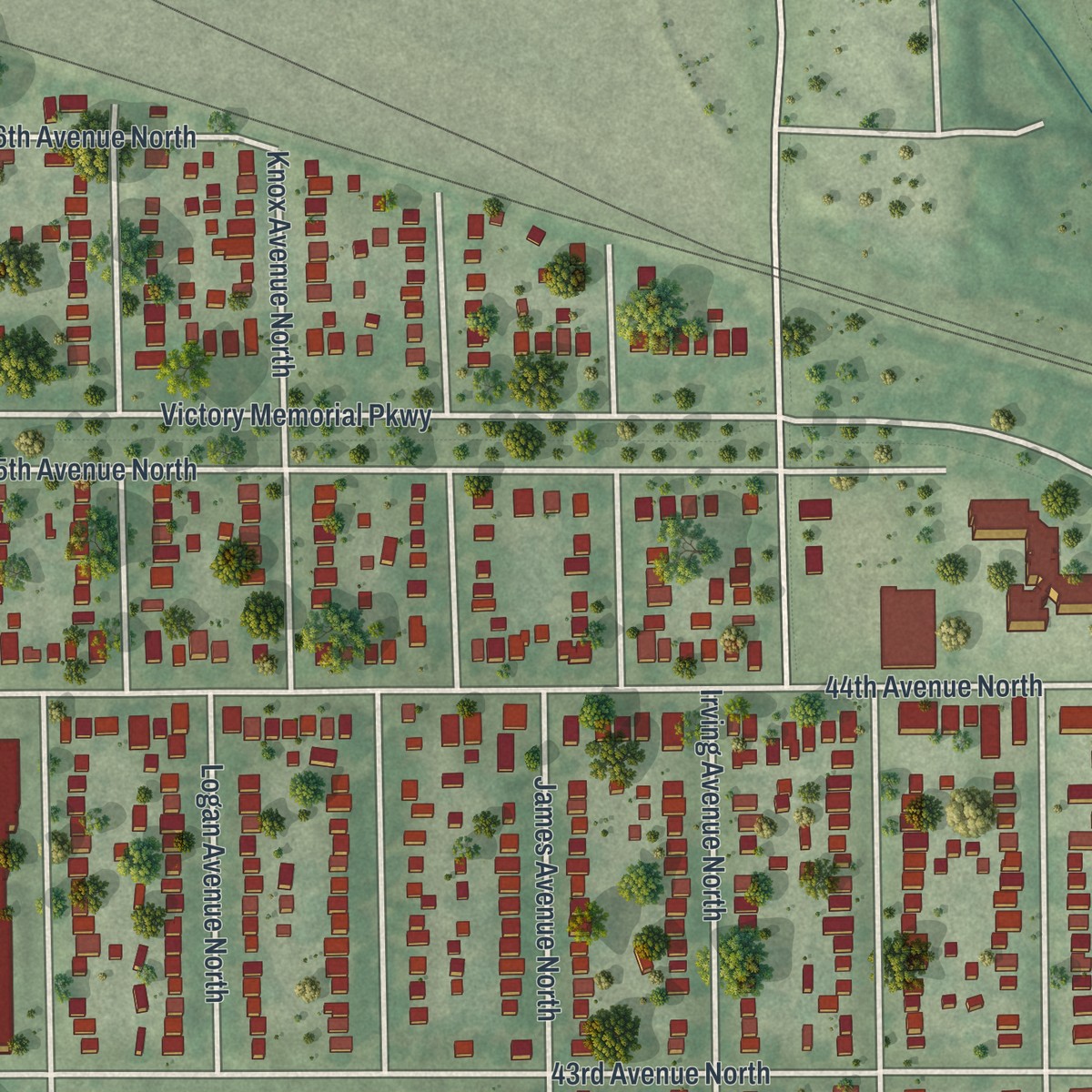 Second close-up of the map of Webber-Camden, Minnesota print showing more streets and buildings