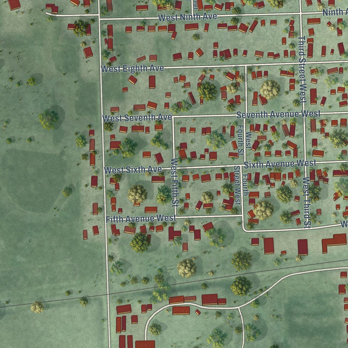 Second close-up of the map of Webster, South Dakota print showing more streets and buildings