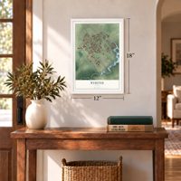 Webster, Texas map, 12 x 18 inch print in a white frame in an entryway