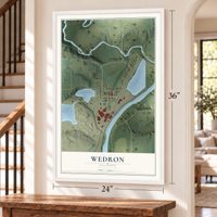 Wedron, Illinois map, 24 x 36 inch print in a white frame by a staircase