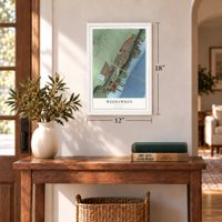 Weehawken, New Jersey map, 12 x 18 inch print in a white frame in an entryway