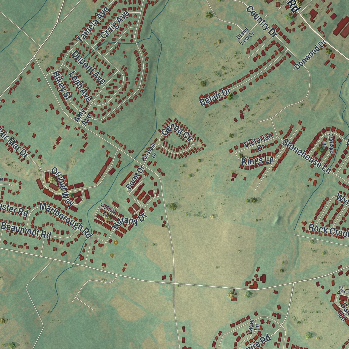 Second close-up of the map of Weigelstown, Pennsylvania print showing more streets and buildings