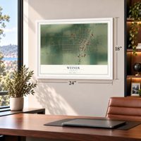 Weiner, Arkansas map, 18 x 24 inch print in a white frame in a home office