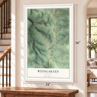 Weingarten, Missouri map, 24 x 36 inch print in a white frame by a staircase