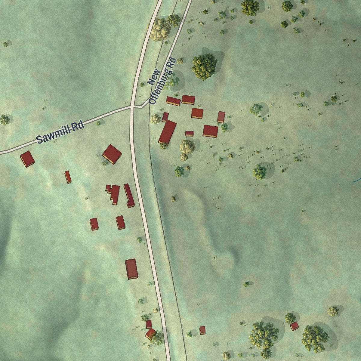 Second close-up of the map of Weingarten, Missouri print showing more streets and buildings