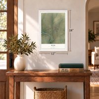 Weir, Texas map, 12 x 18 inch print in a white frame in an entryway