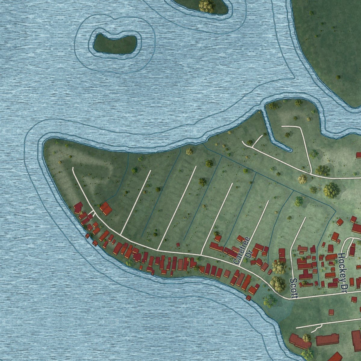 Second close-up of the map of Welaka, Florida print showing more streets and buildings