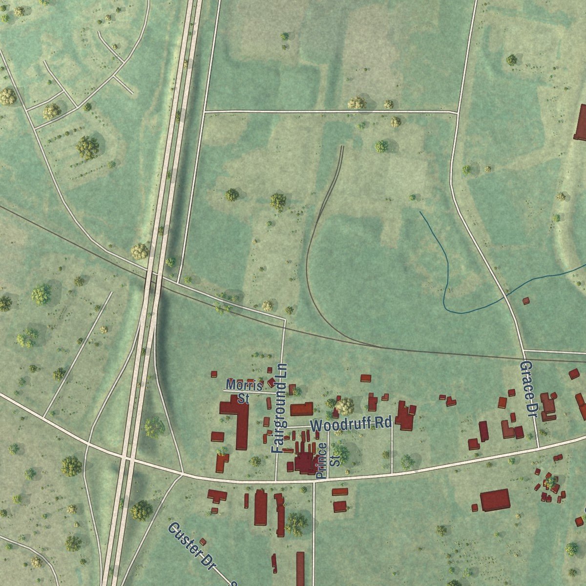 Second close-up of the map of Weldon, North Carolina print showing more streets and buildings