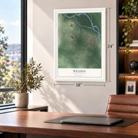Weldon, North Carolina map, 18 x 24 inch print in a white frame in a home office