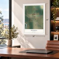 Weldona, Colorado map, 18 x 24 inch print in a white frame in a home office