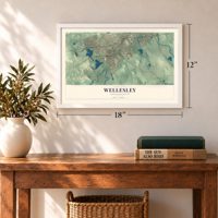 Wellesley, Massachusetts map, 12 x 18 inch print in a white frame in an entryway