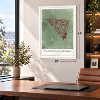 Wellington-Harrington, Massachusetts map, 18 x 24 inch print in a white frame in a home office