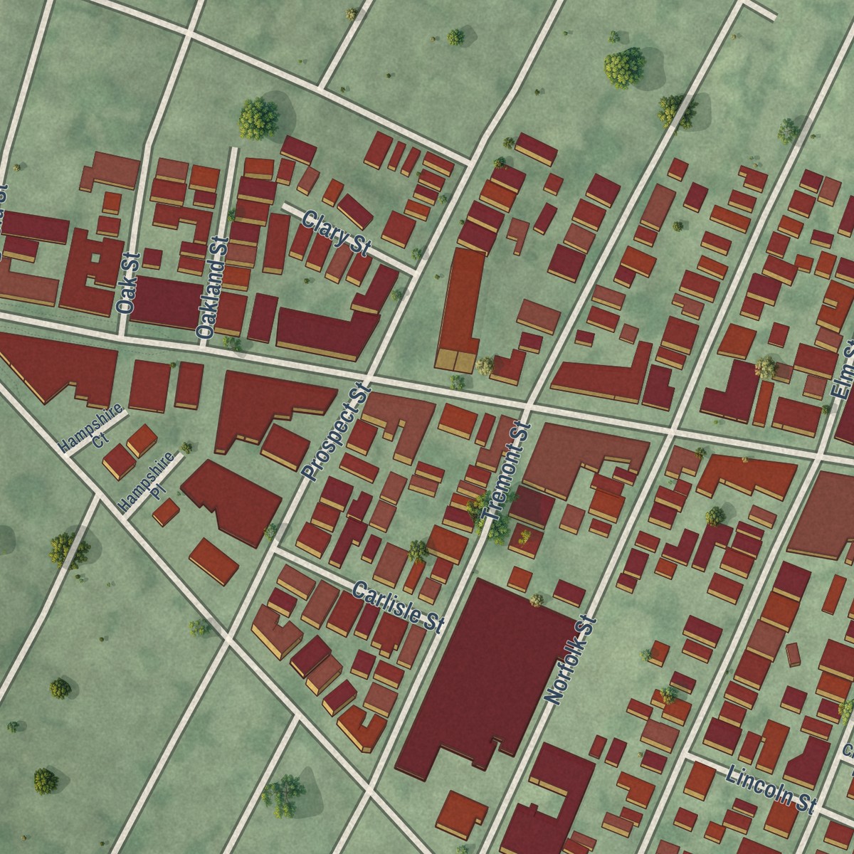 Second close-up of the map of Wellington-Harrington, Massachusetts print showing more streets and buildings