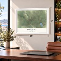Wellington, Utah map, 18 x 24 inch print in a white frame in a home office