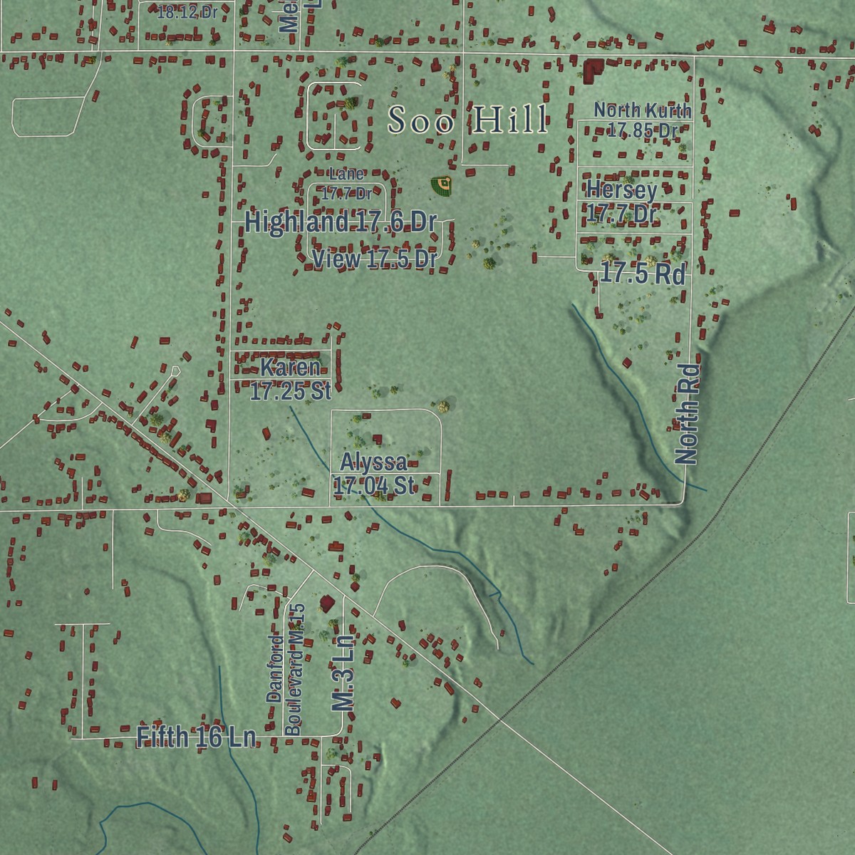 Second close-up of the map of Wells, Delta County, Michigan print showing more streets and buildings