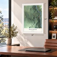 Wells River, Vermont map, 18 x 24 inch print in a white frame in a home office