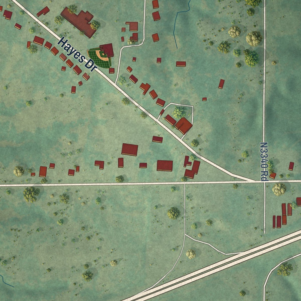 Second close-up of the map of Wellston, Oklahoma print showing more streets and buildings