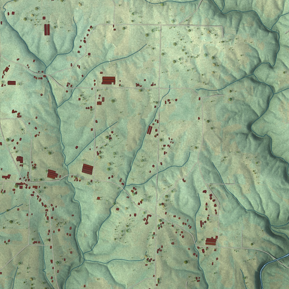 Second close-up of the map of Welti, Alabama print showing more streets and buildings