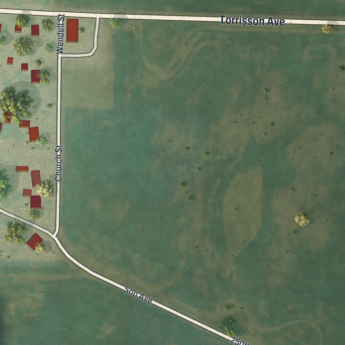 Second close-up of the map of Wendell, Minnesota print showing more streets and buildings