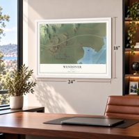 Wendover, Utah map, 18 x 24 inch print in a white frame in a home office
