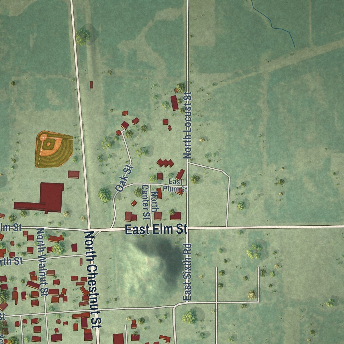 Second close-up of the map of Wenona, Illinois print showing more streets and buildings
