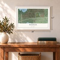 Wenonah, Minnesota map, 12 x 18 inch print in a white frame in an entryway