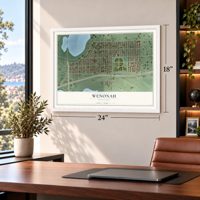 Wenonah, Minnesota map, 18 x 24 inch print in a white frame in a home office