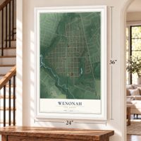 Wenonah, New Jersey map, 24 x 36 inch print in a white frame by a staircase
