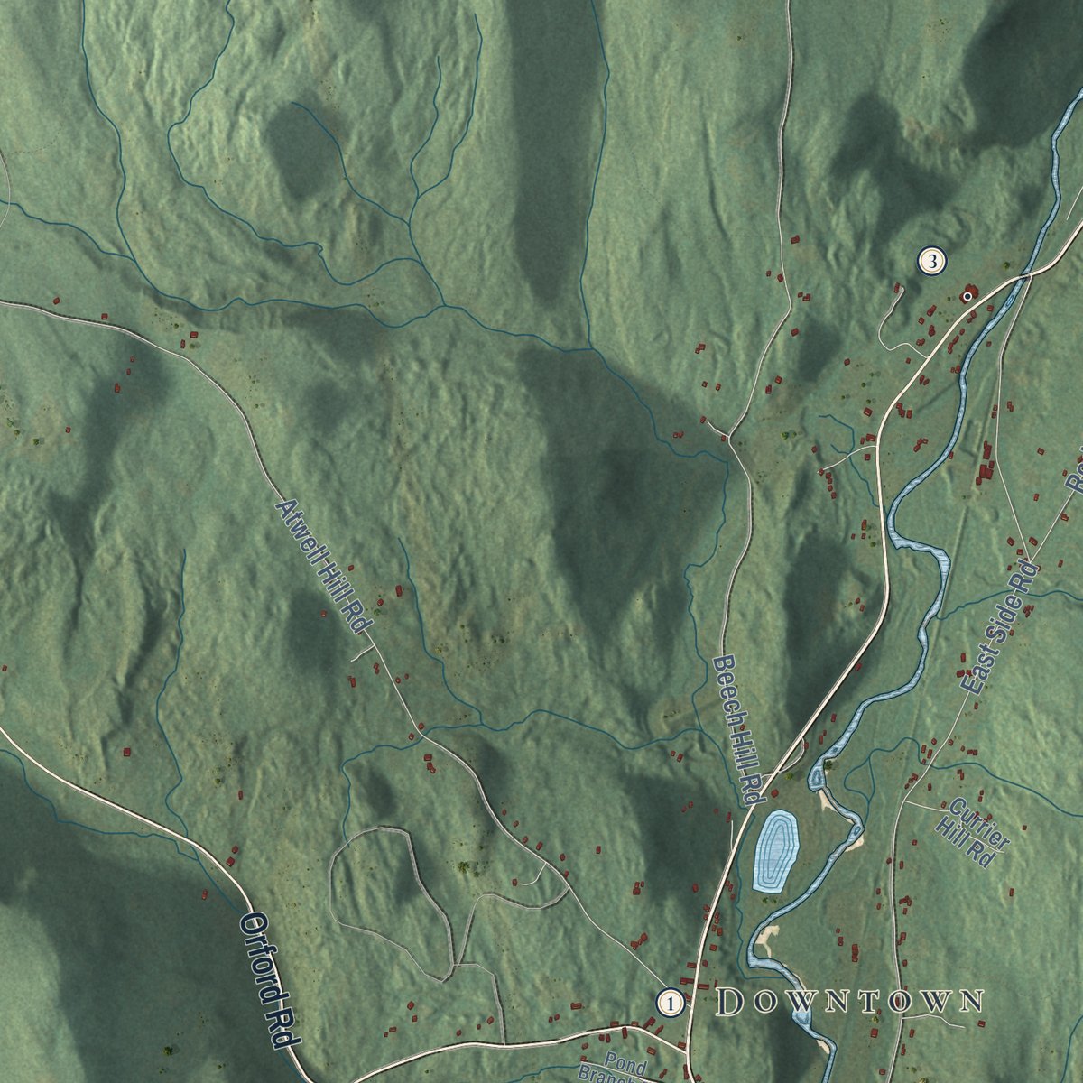 Second close-up of the map of Wentworth, New Hampshire print showing more streets and buildings