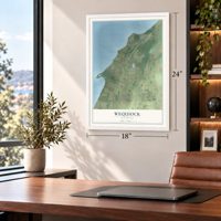 Wequiock, Wisconsin map, 18 x 24 inch print in a white frame in a home office