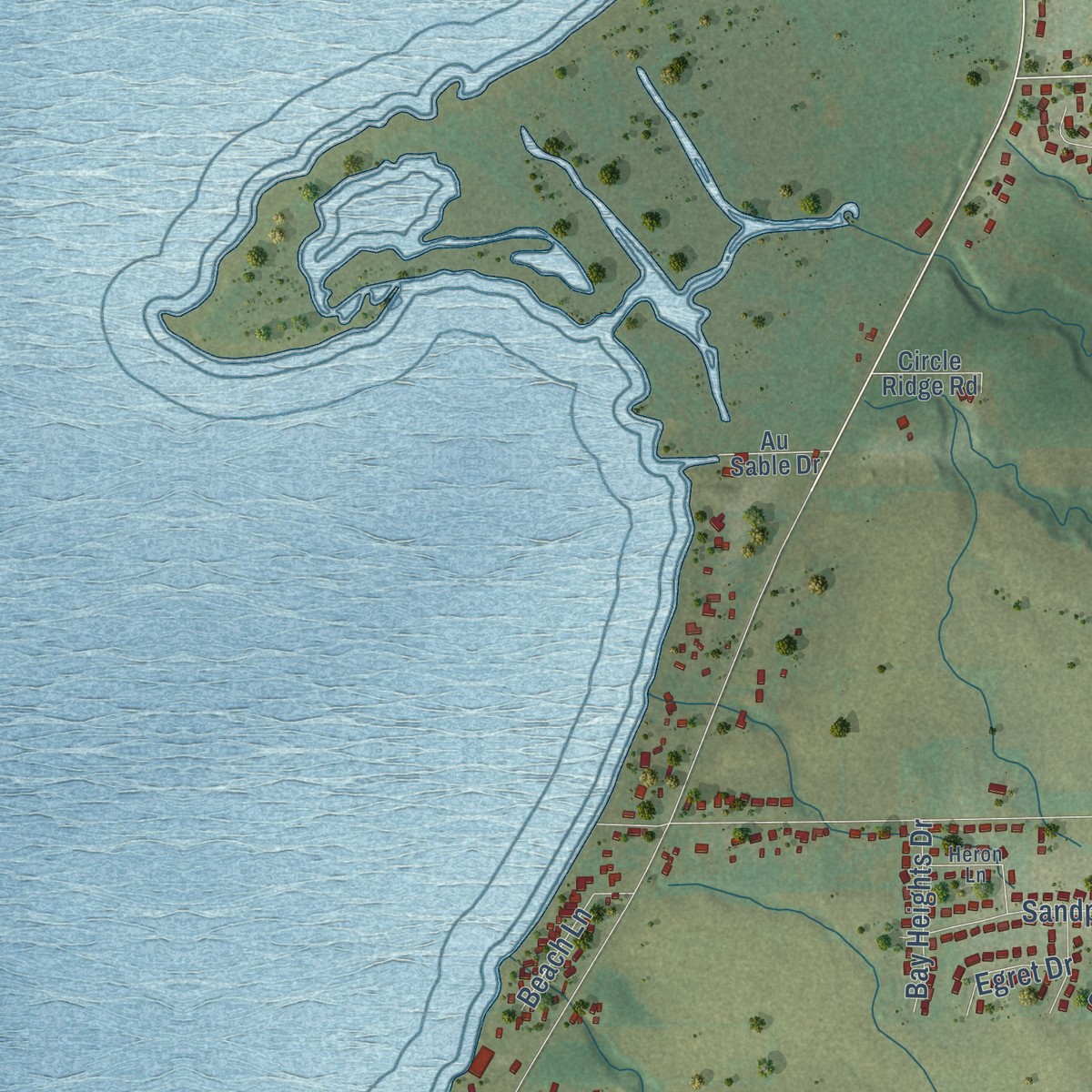 Second close-up of the map of Wequiock, Wisconsin print showing more streets and buildings