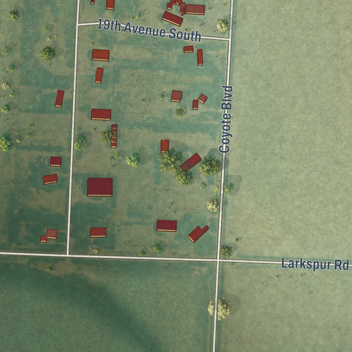 Second close-up of the map of Weskan, Kansas print showing more streets and buildings