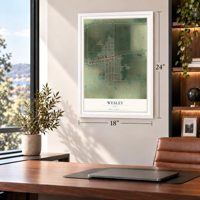 Wesley, Iowa map, 18 x 24 inch print in a white frame in a home office