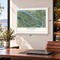 West Alton, Missouri map, 18 x 24 inch print in a white frame in a home office