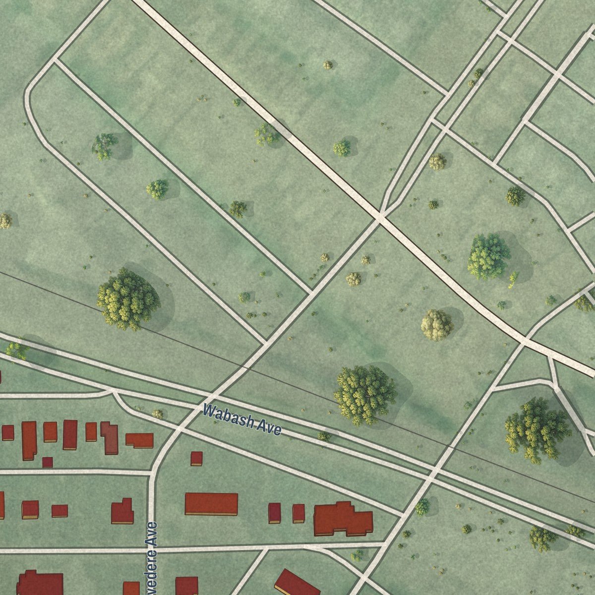 Second close-up of the map of West Arlington, Maryland print showing more streets and buildings