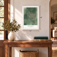 West Berlin, New Jersey map, 12 x 18 inch print in a white frame in an entryway