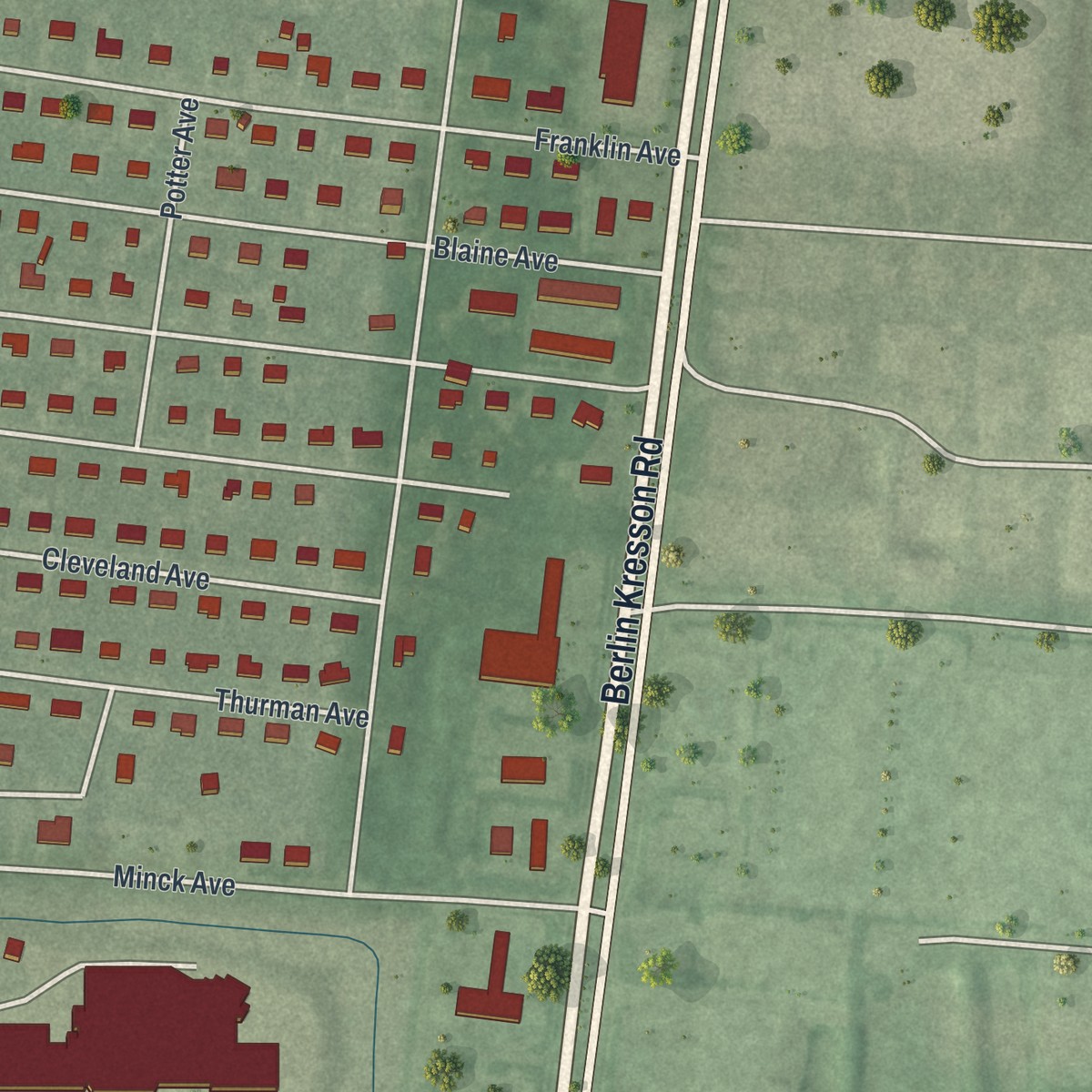 Second close-up of the map of West Berlin, New Jersey print showing more streets and buildings
