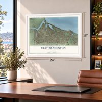 West Bradenton, Florida map, 18 x 24 inch print in a white frame in a home office