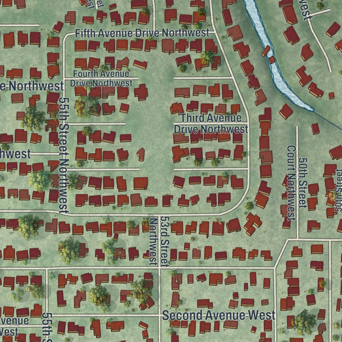 Second close-up of the map of West Bradenton, Florida print showing more streets and buildings